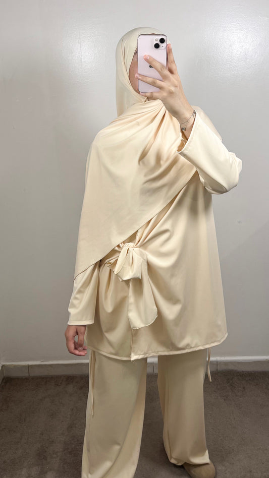 BURKINI 3 PIÈCES À NOUER BEIGE