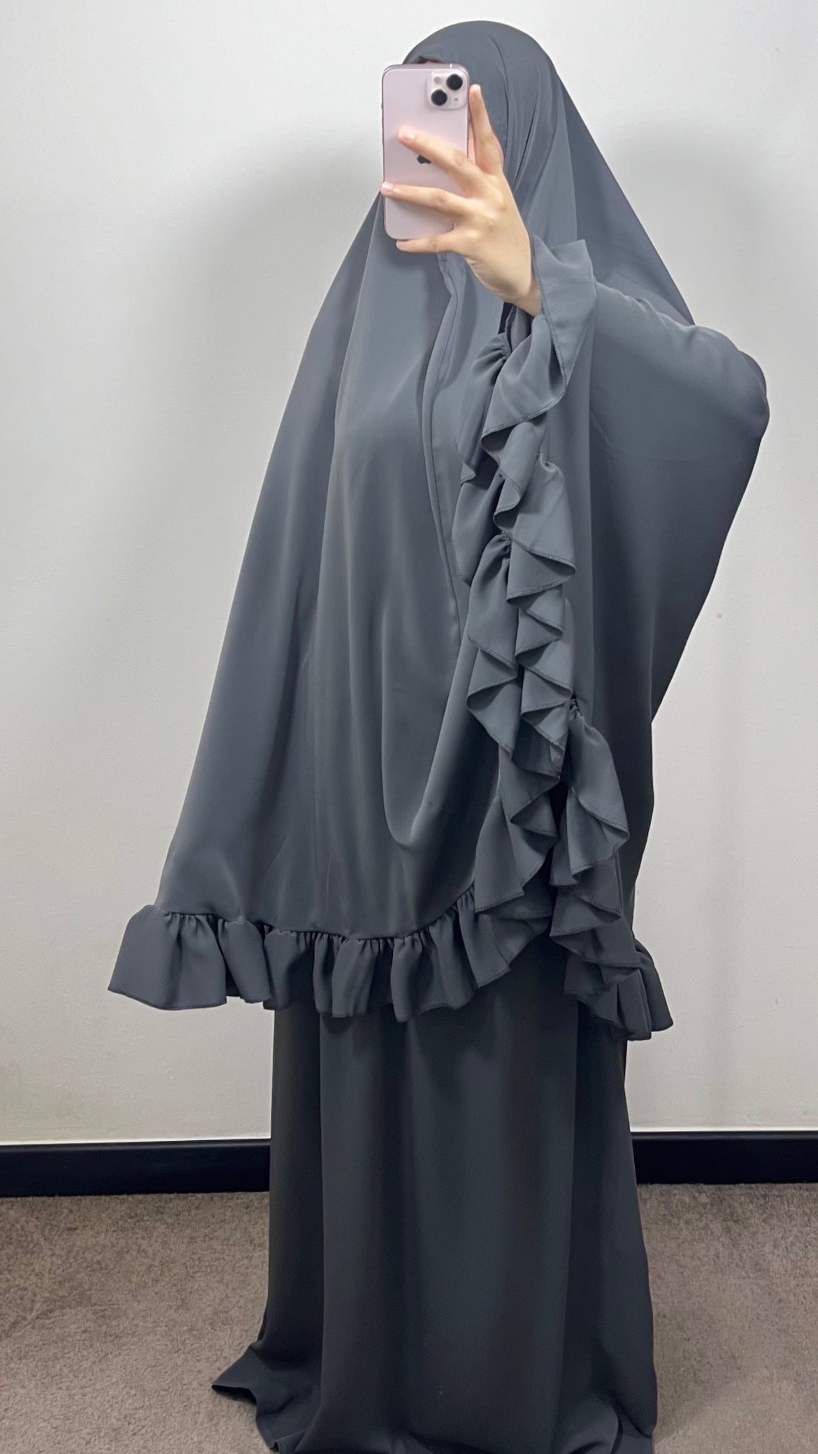 SET DE PRIÈRE FROUFROU EN SOIE MEDINE GRIS ANTHRACITE