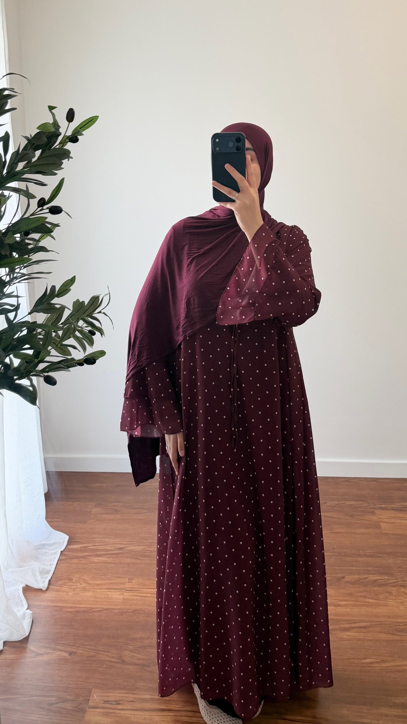 ROBE À PETIT POIS BORDEAU