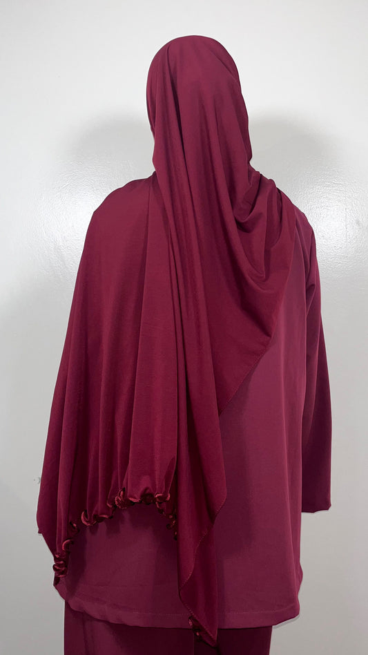 HIJAB JERSEY PREMIUM LUXURY RUFFED BURGUNDY