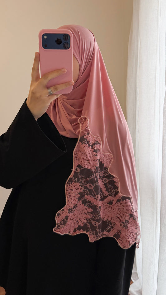 HIJAB JERSEY PREMIUM DENTELLE ROSE