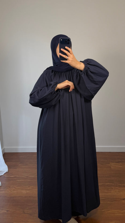 ABAYA AYAT MANCHES BOUFFANTES BLEU MARINE