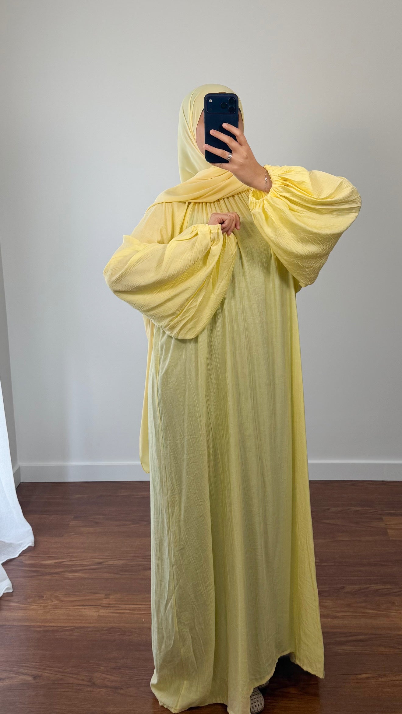 ABAYA AYAT MANCHES BOUFFANTES JAUNE