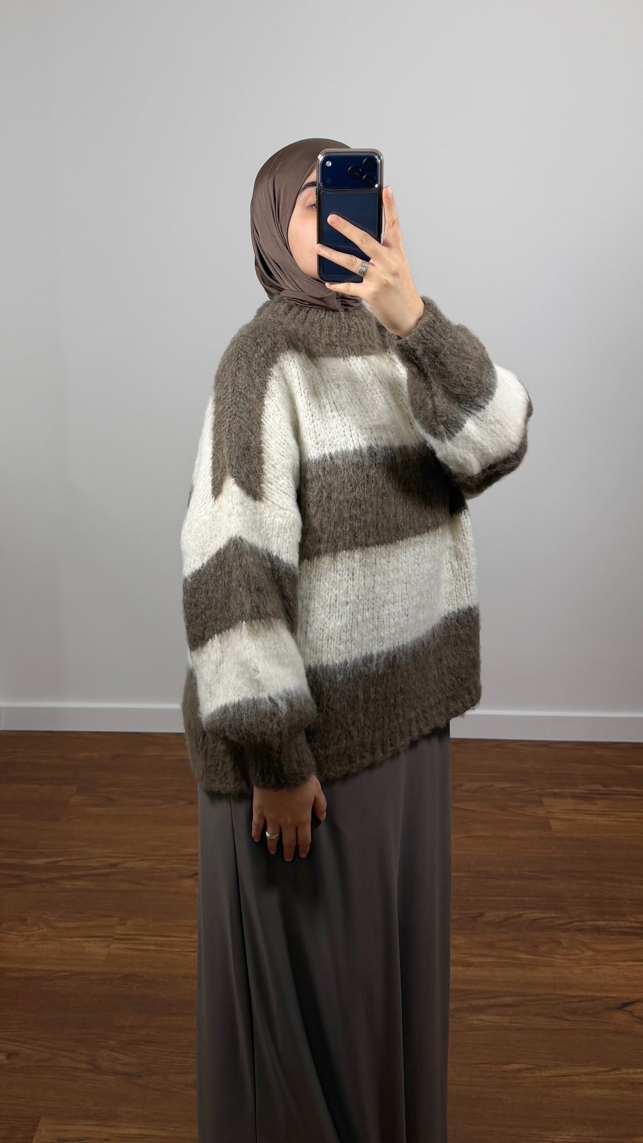 PULL BICOLORE TAUPE/BLANC