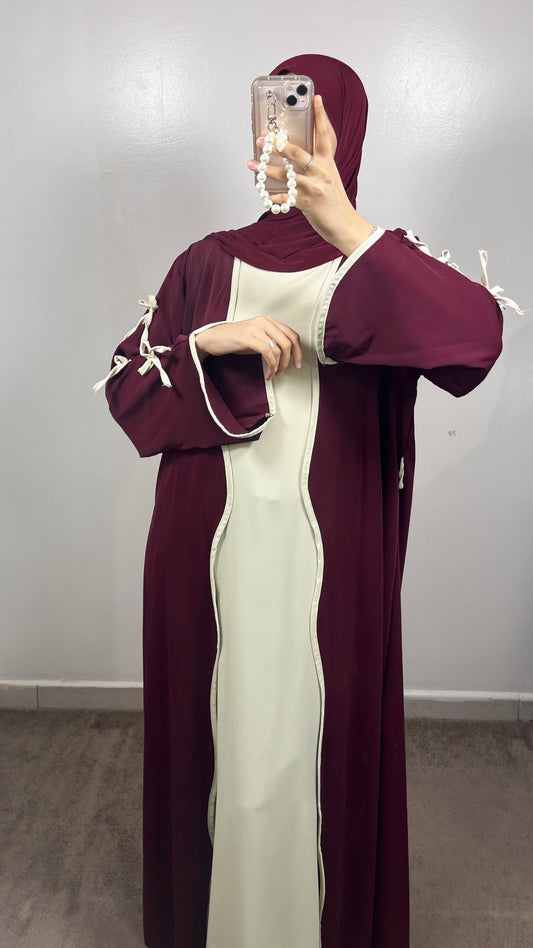 KNOTS KIMONO + BURGUNDY UNDER ABAYA