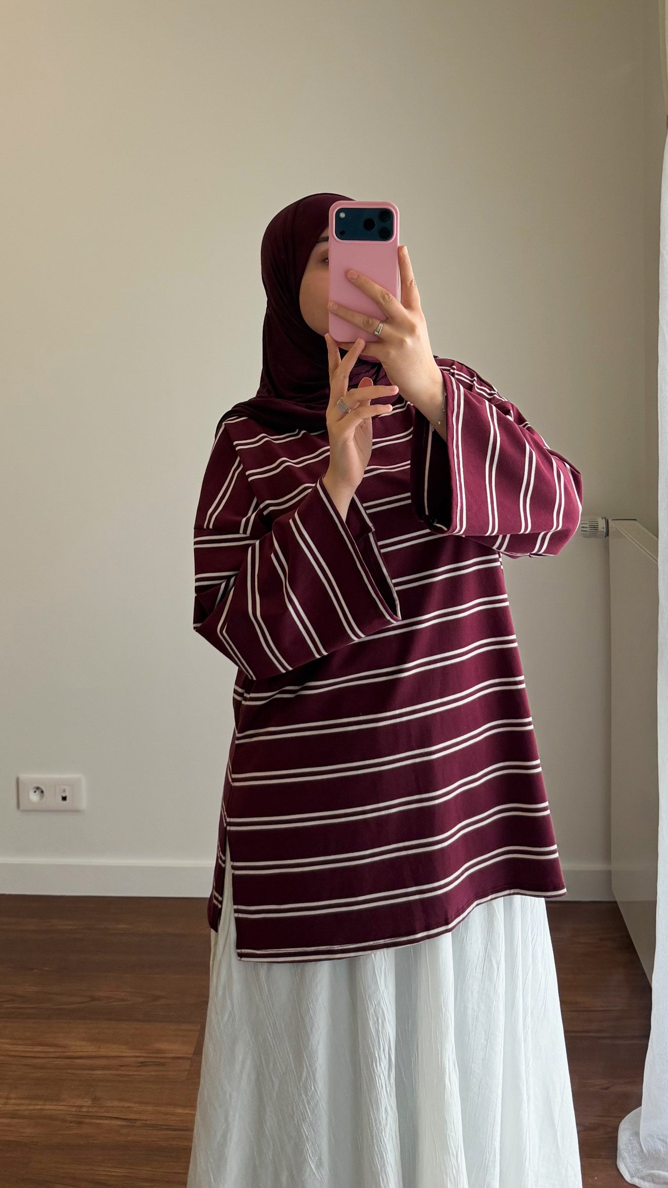 T-SHIRT RAYÉ OVERSIZE BORDEAU