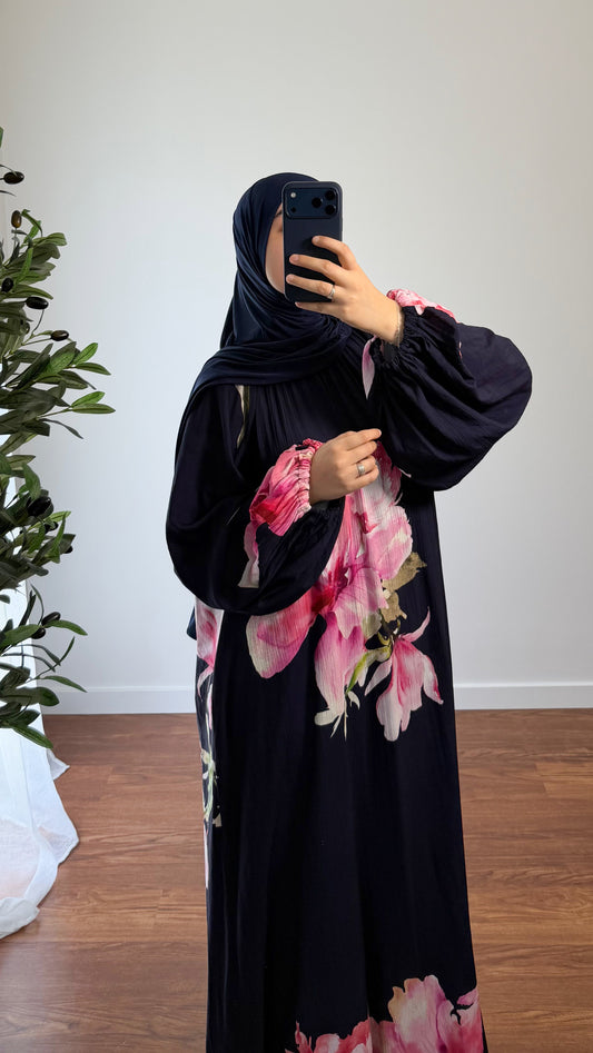 ABAYA FLEURIE BLEU NUIT