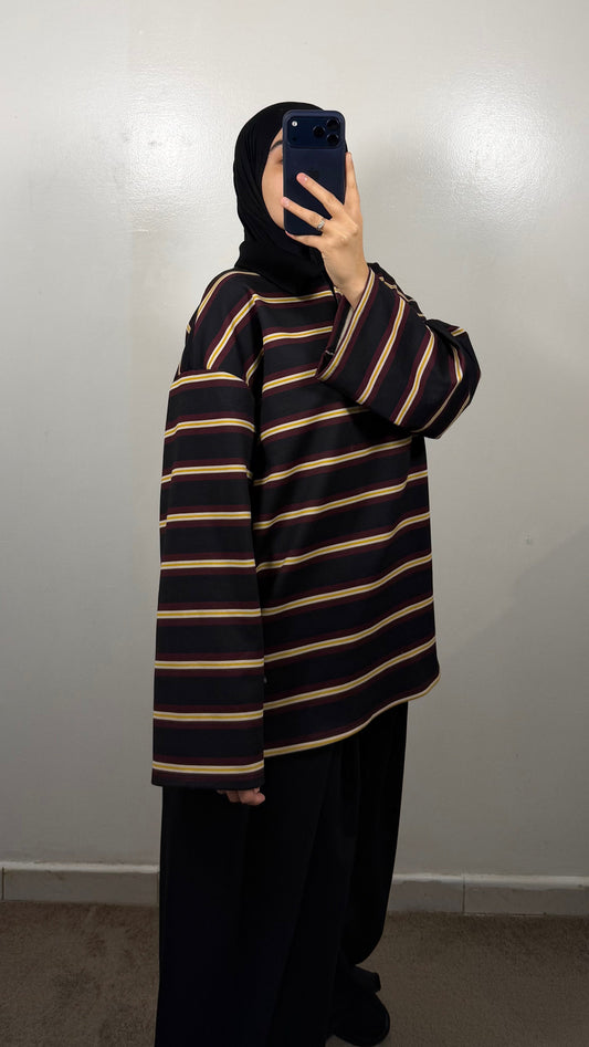 POLO EPAIS NOIR/ BORDEAU