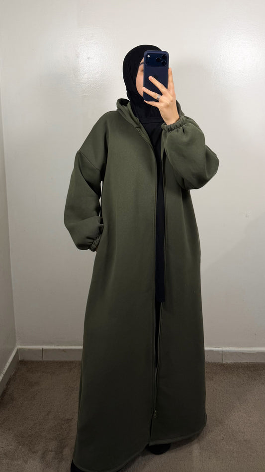 GILET LONG ZIPPÉ VERT KAKI