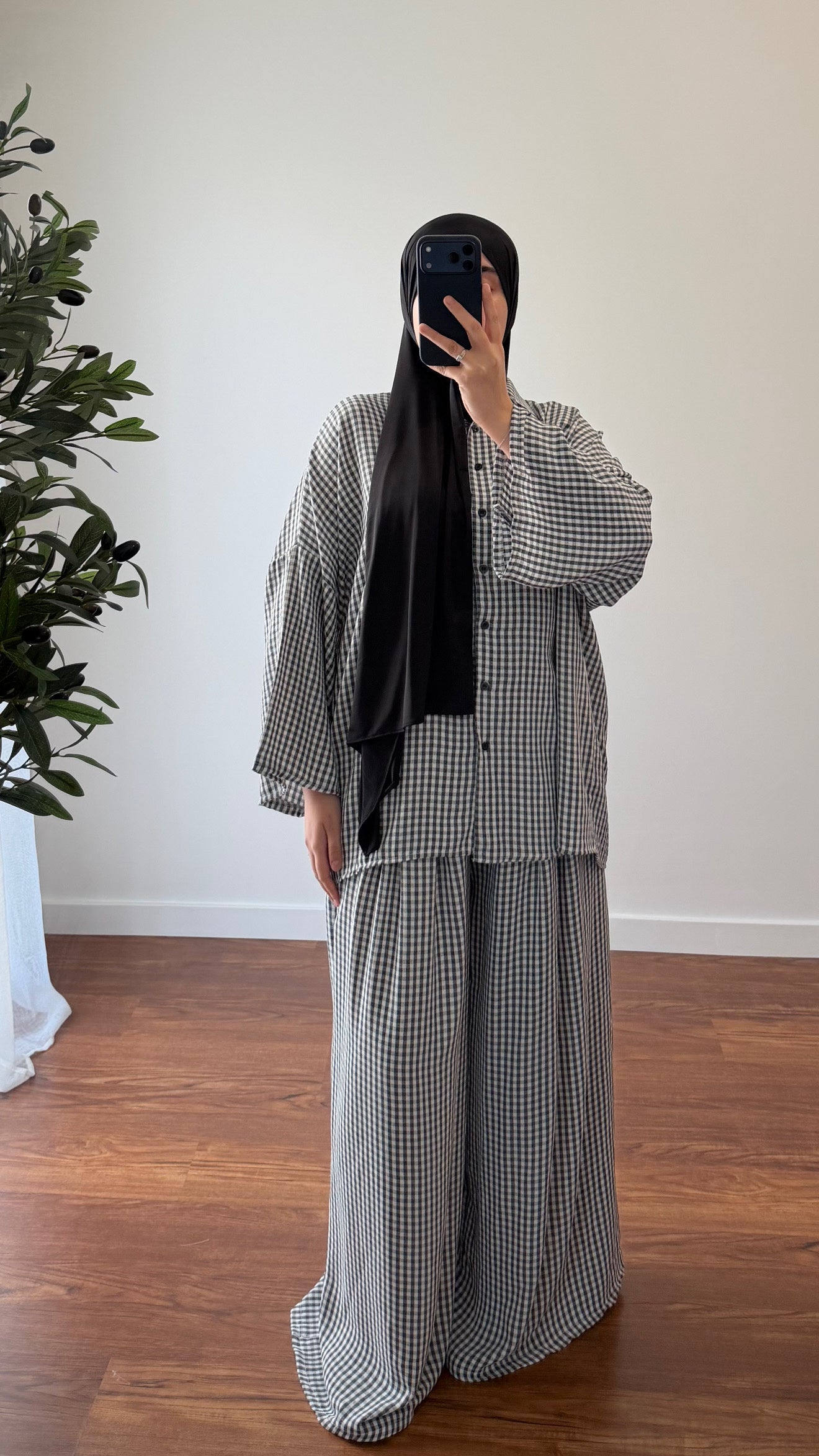 ENSEMBLE VICHY CHEMISE + PANTALON NOIR