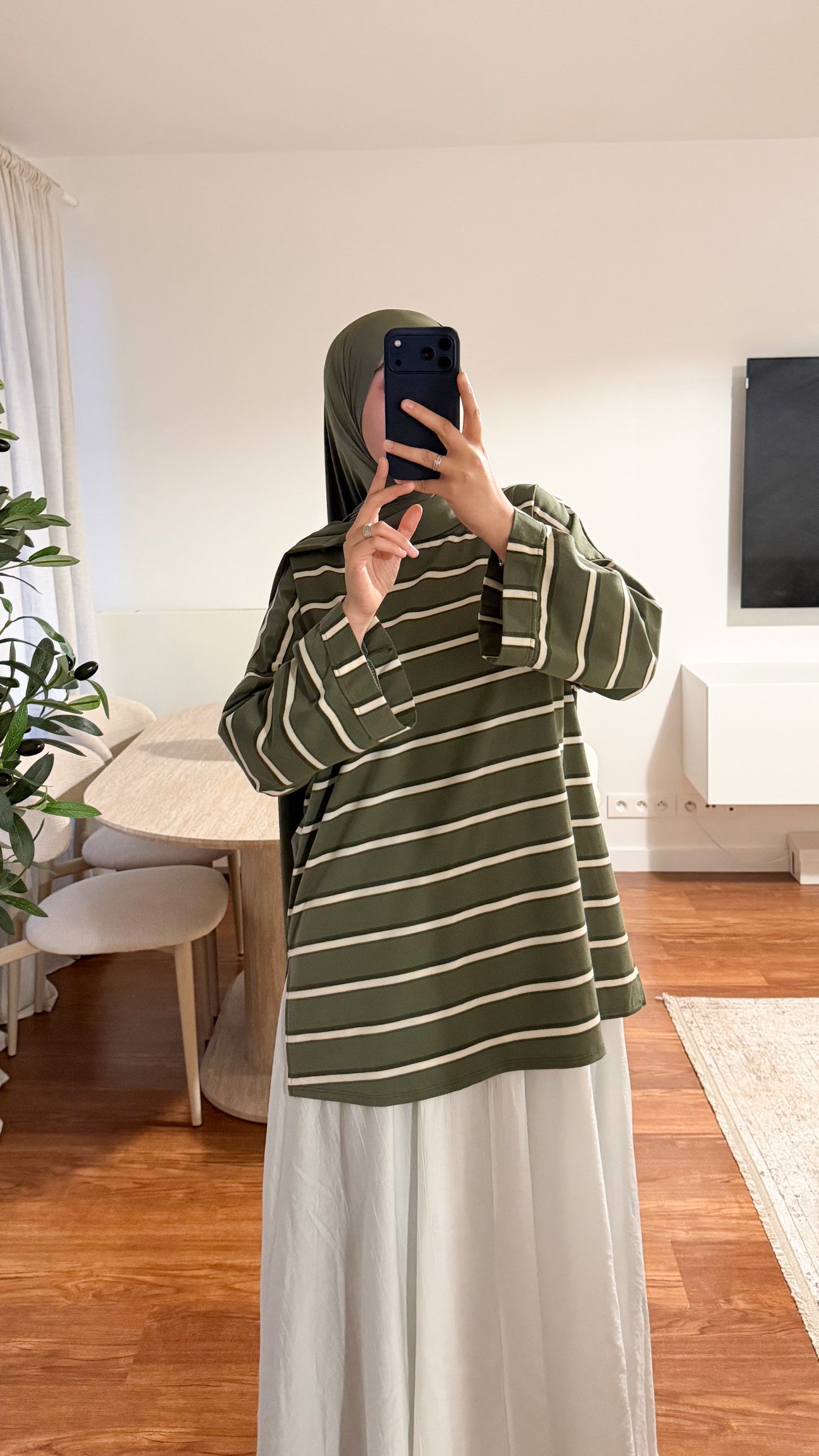 T-SHIRT RAYÉ OVERSIZE VERT KAKI