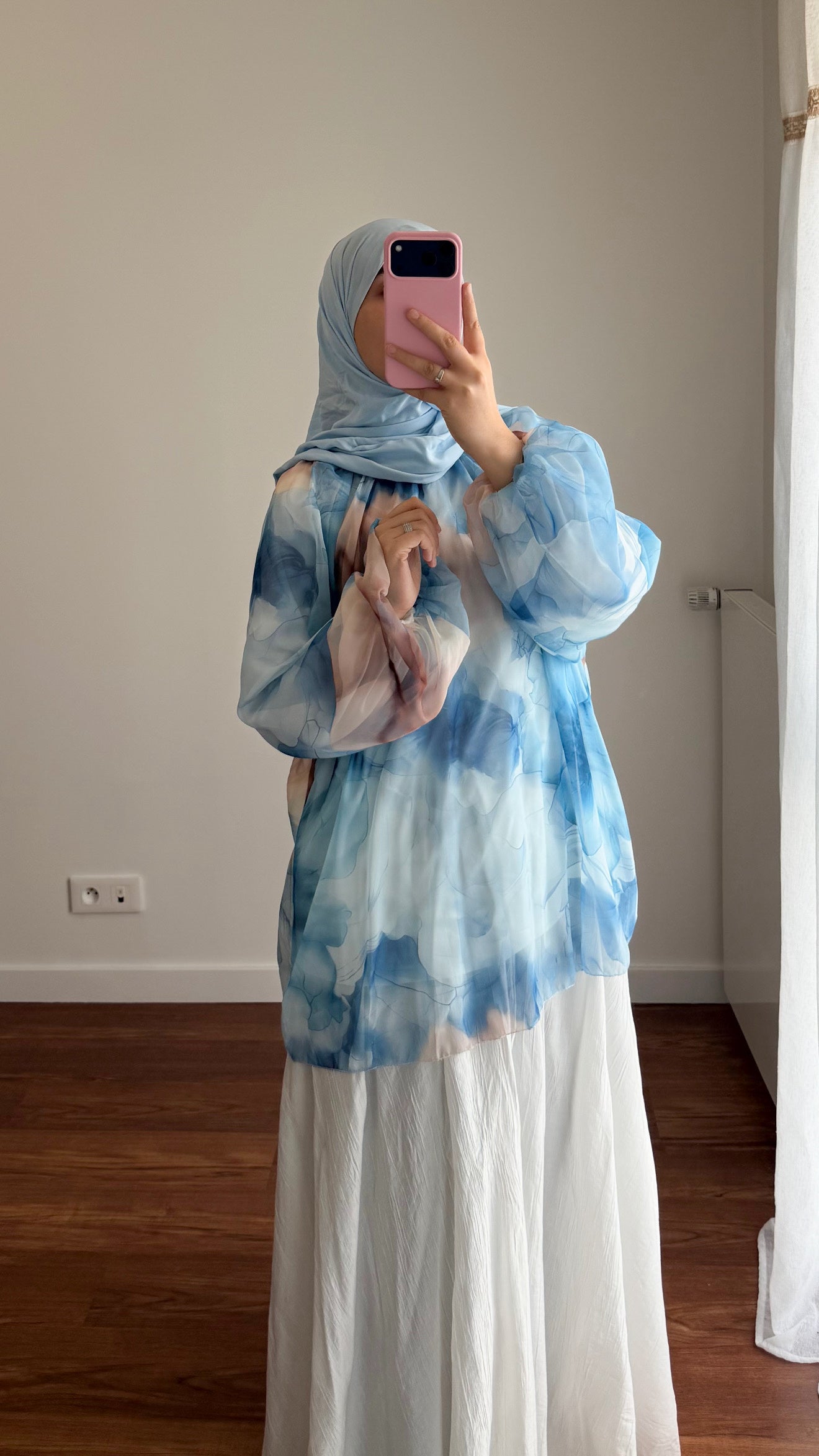 BLOUSE BICOLORE BLEU CIEL