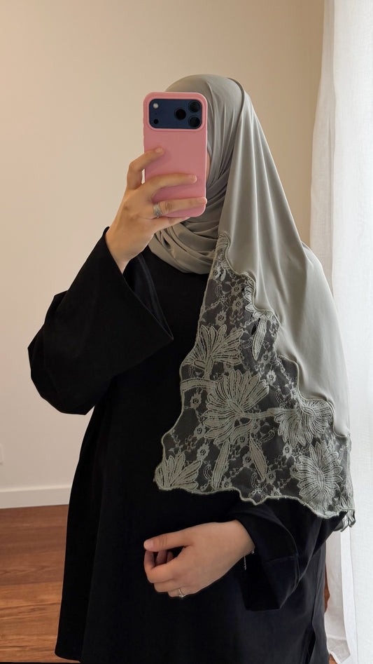 HIJAB JERSEY PREMIUM DENTELLE VERT SAUGE