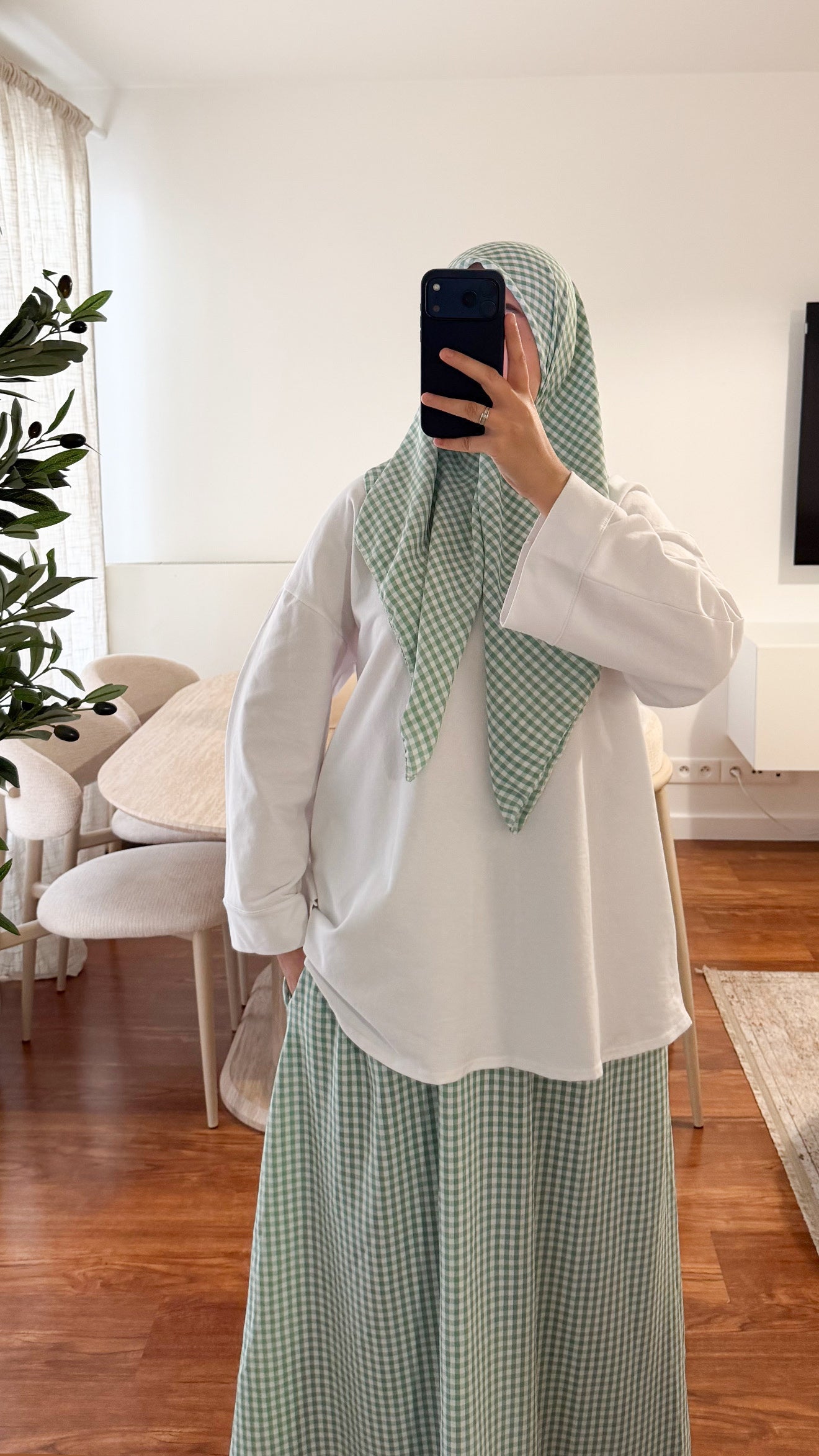 ENSEMBLE CARRÉ DE COTON + JUPE MOTIF CARREAUX VERT