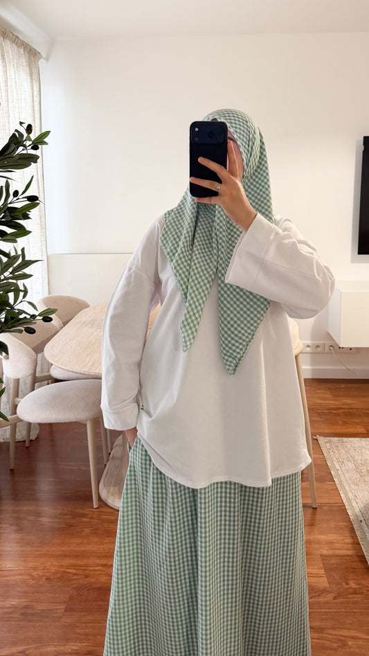 ENSEMBLE CARRÉ DE COTON + JUPE MOTIF CARREAUX VERT