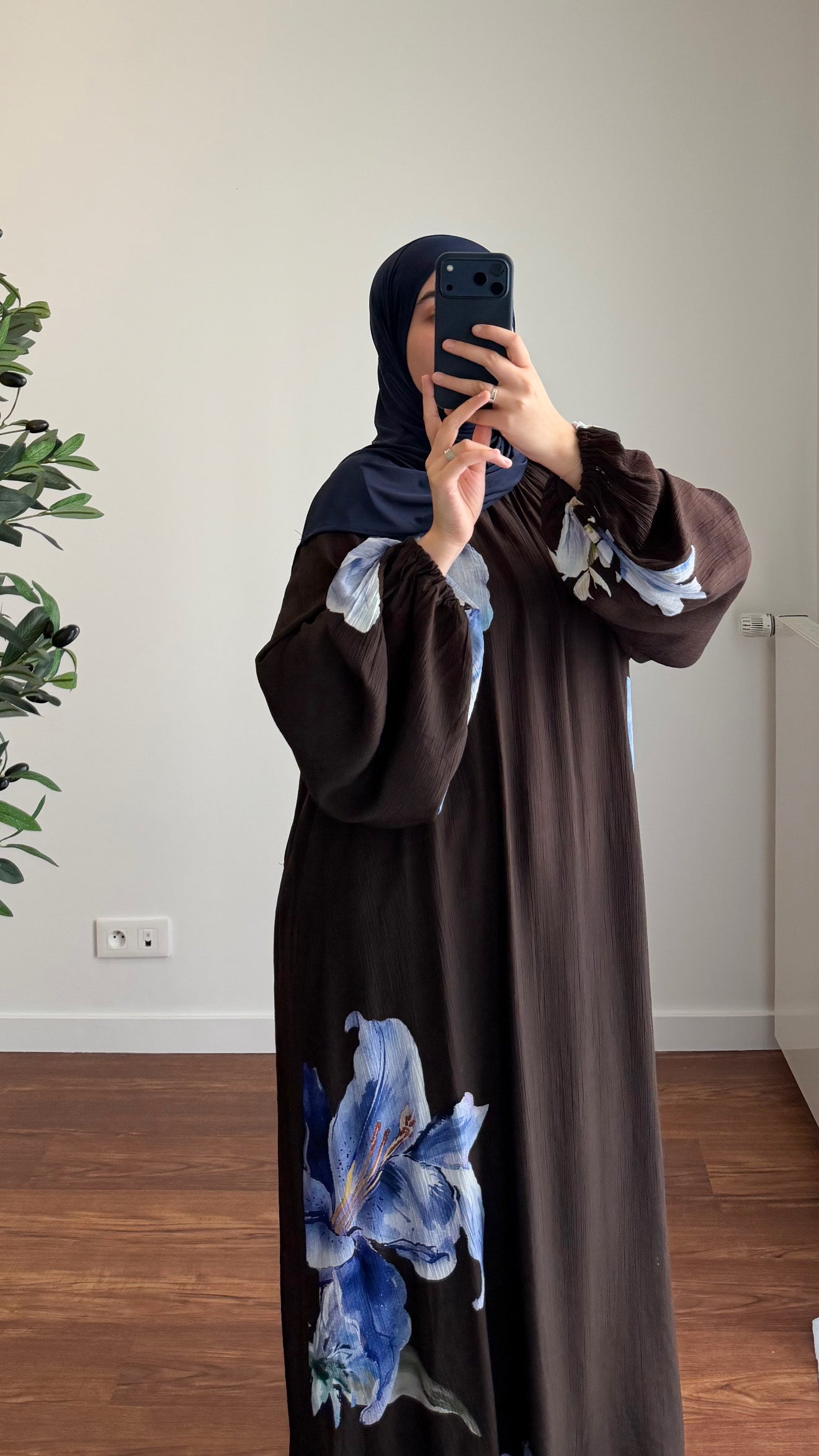 ABAYA FLEURIE MARRON