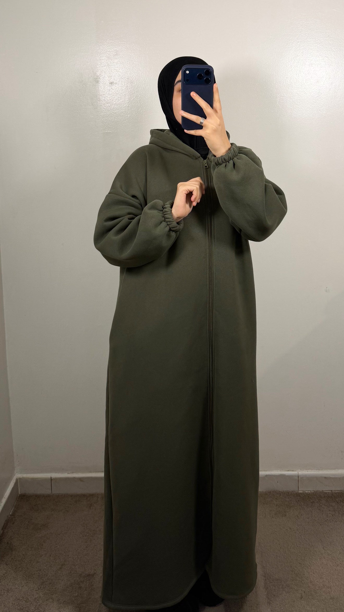 GILET LONG ZIPPÉ VERT KAKI