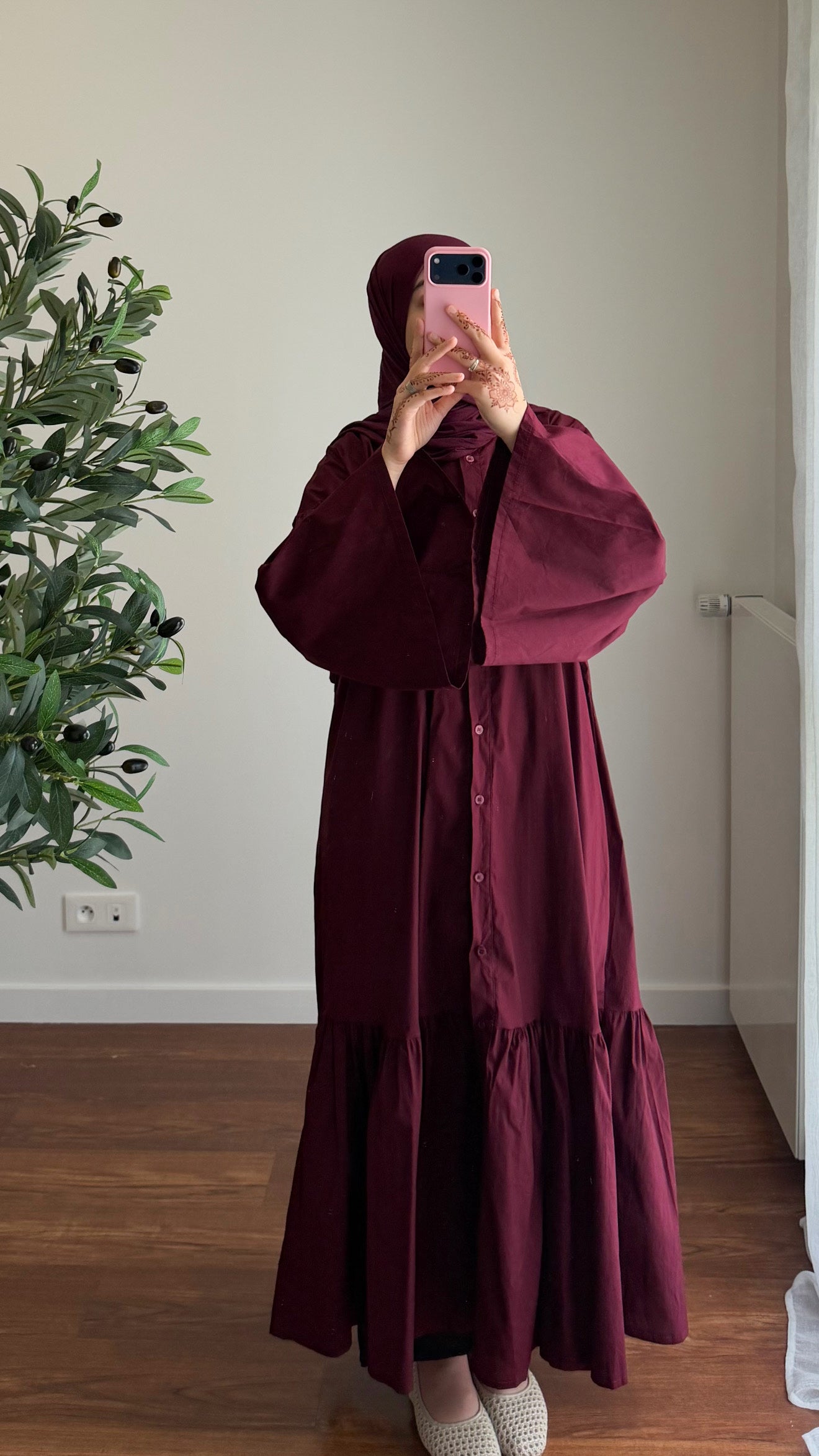 ROBE CHEMISE EN POPELINE BORDEAU