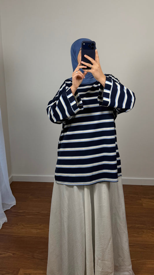T-SHIRT RAYÉ OVERSIZE BLEU MARINE