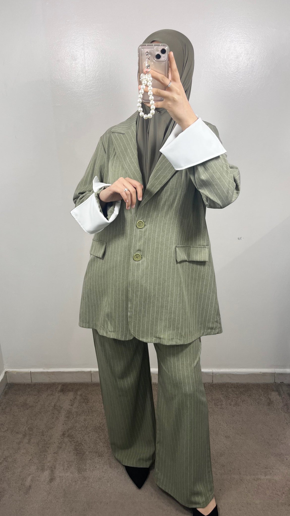 GREEN BLAZER STRIPE SET