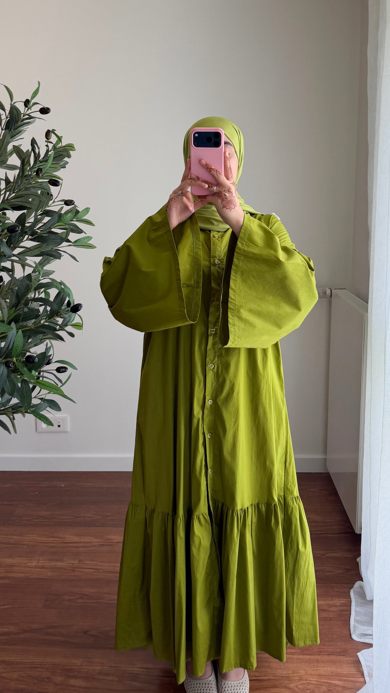 ROBE CHEMISE EN POPELINE VERT OLIVE