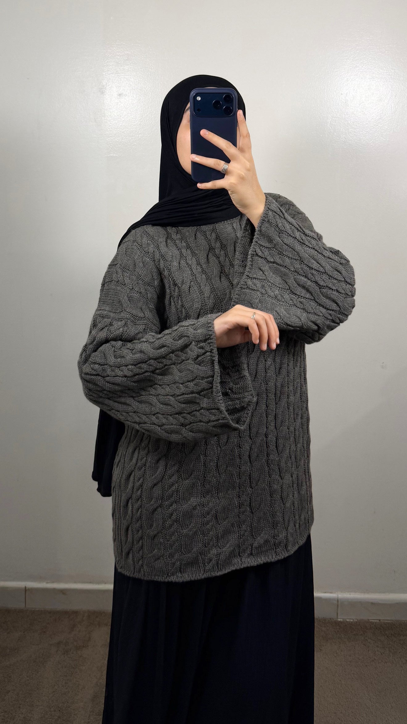 PULL MOTIF TORSADE GRIS