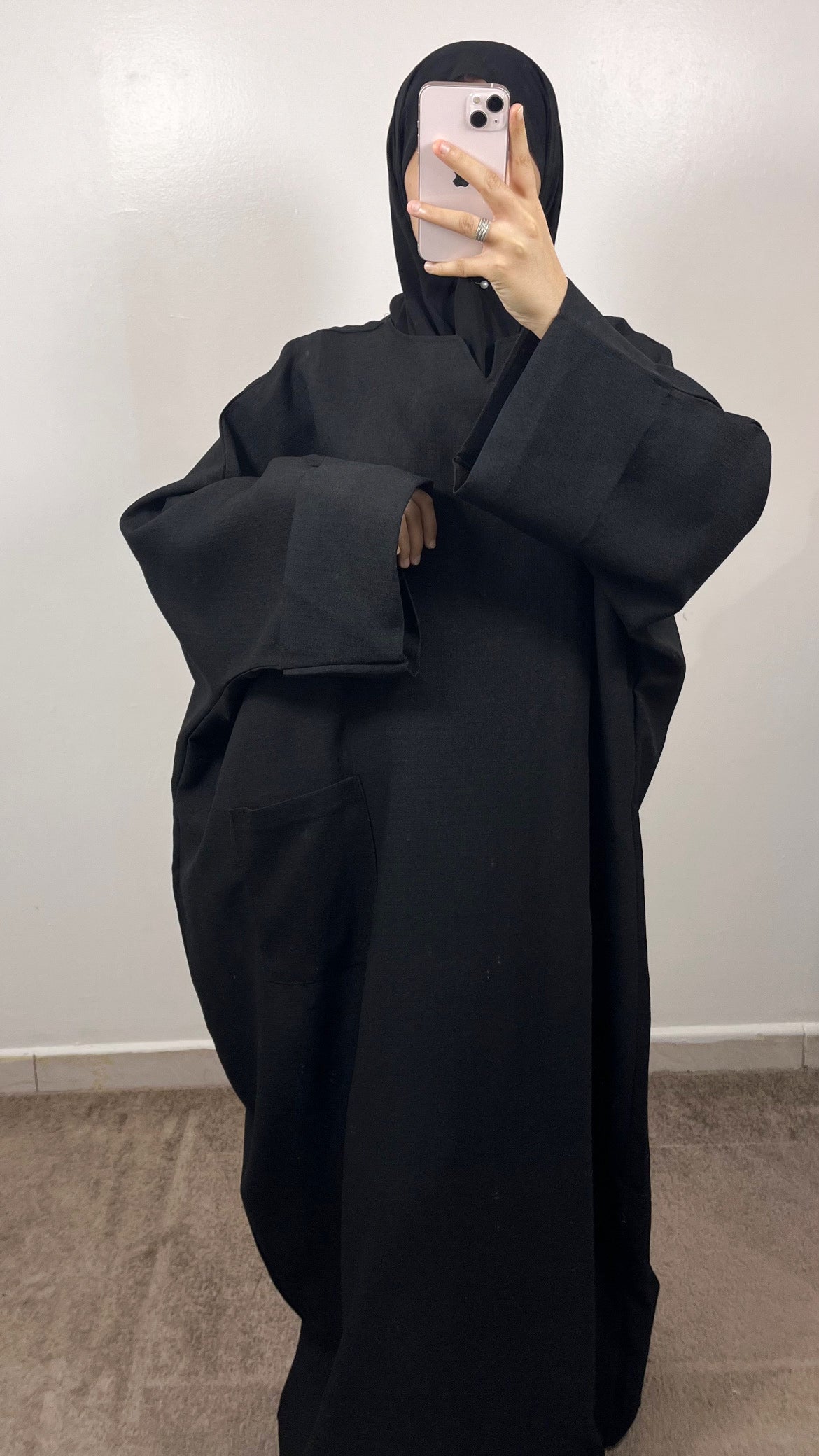 ABAYA POCHES EFFET LIN NOIR