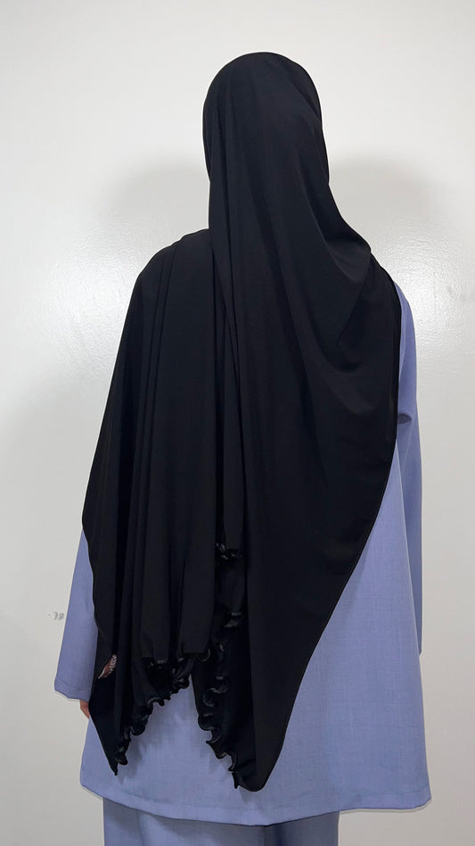 HIJAB JERSEY PREMIUM LUXURY RUFFED BLACK