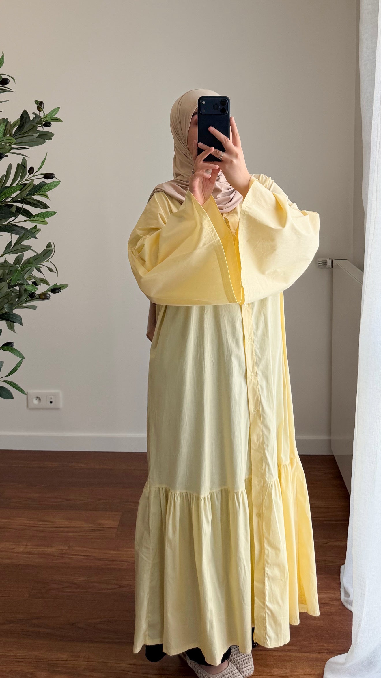 ROBE CHEMISE EN POPELINE JAUNE