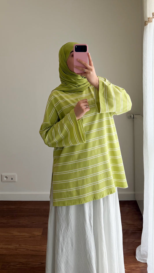 T-SHIRT RAYÉ OVERSIZE VERT POMME
