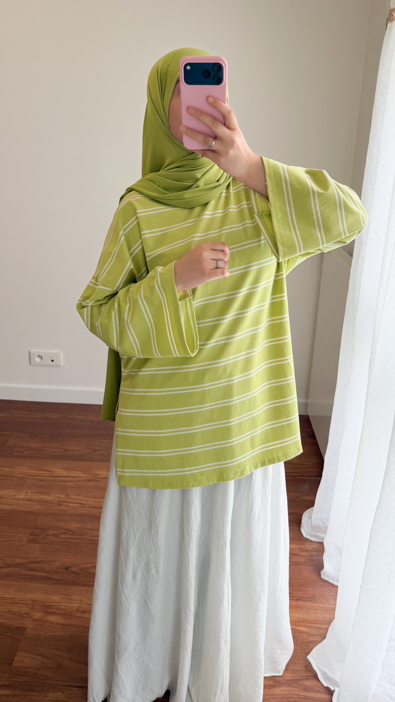 T-SHIRT RAYÉ OVERSIZE VERT POMME