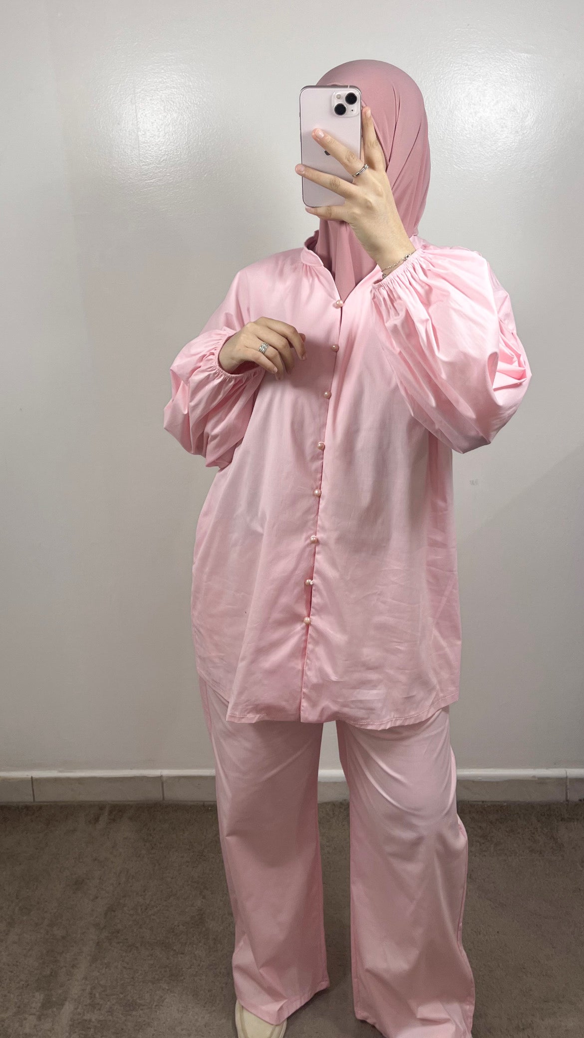 ENSEMBLE CHEMISE + PANTALON POPELINE ROSE