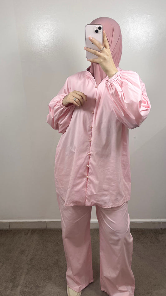 ENSEMBLE CHEMISE + PANTALON POPELINE ROSE
