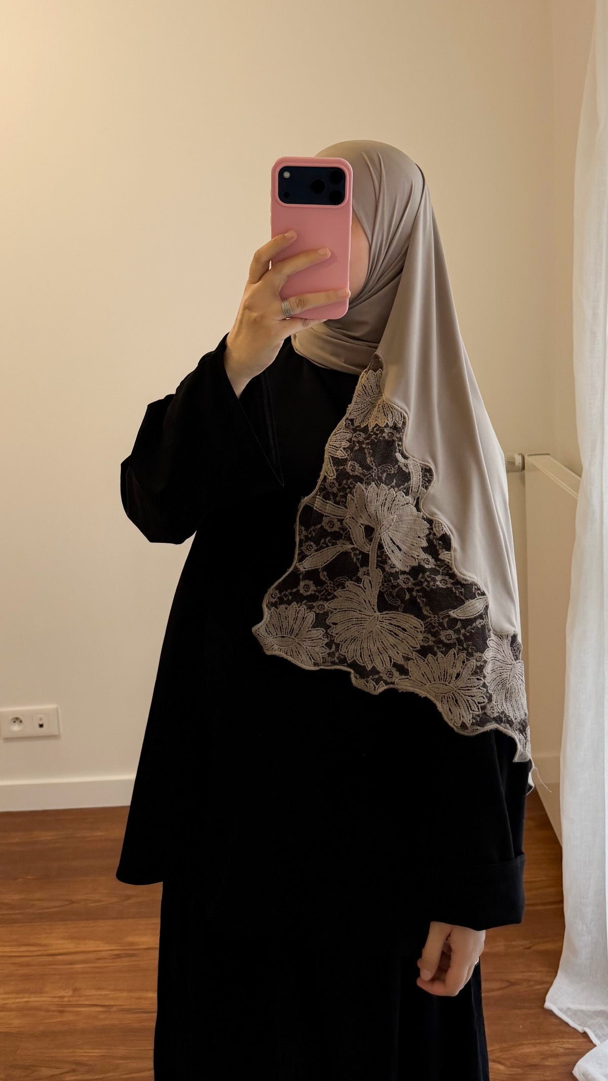 HIJAB JERSEY PREMIUM DENTELLE TAUPE FONCÉ
