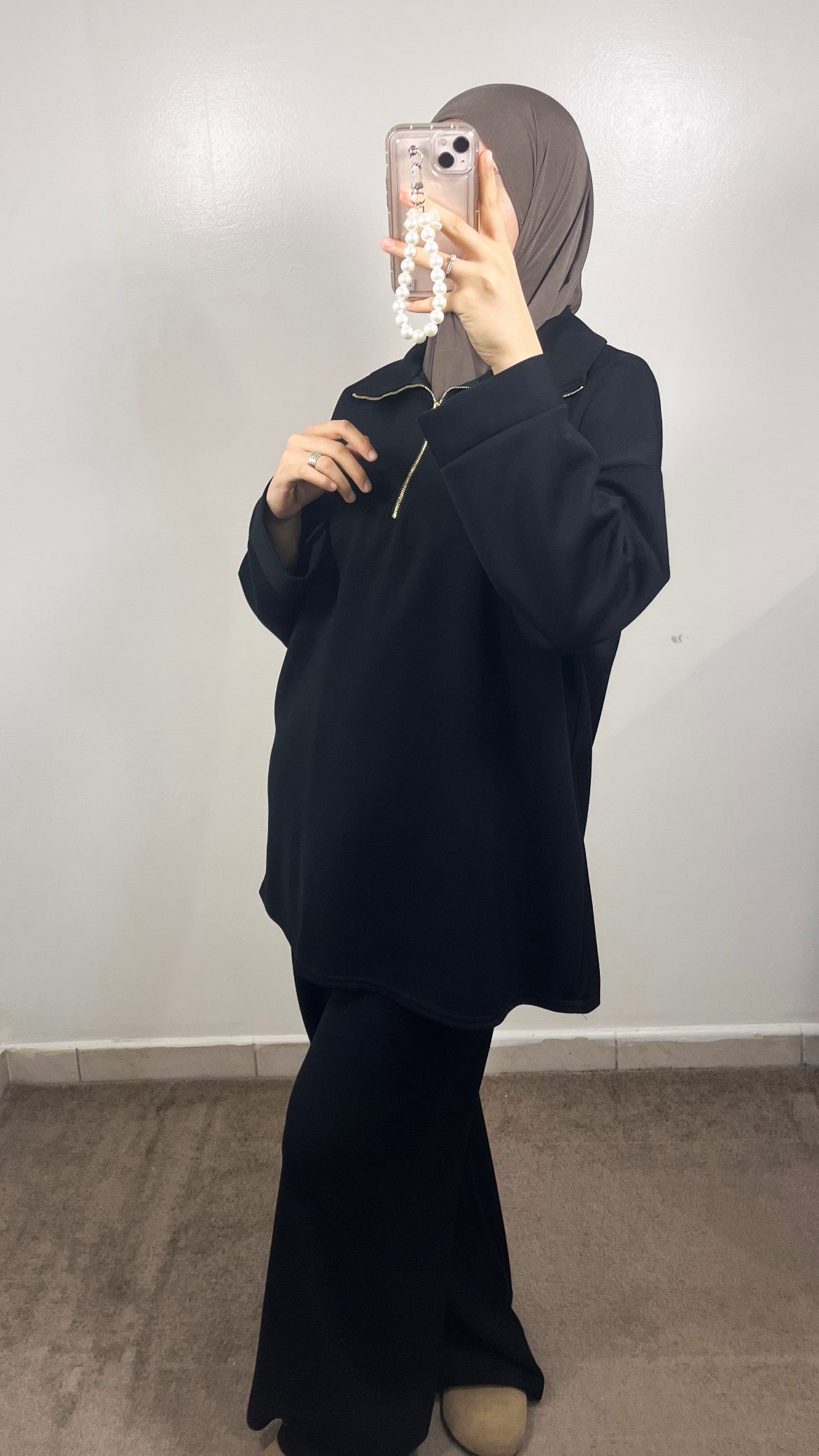 COSY BLACK ZIP NECK SET