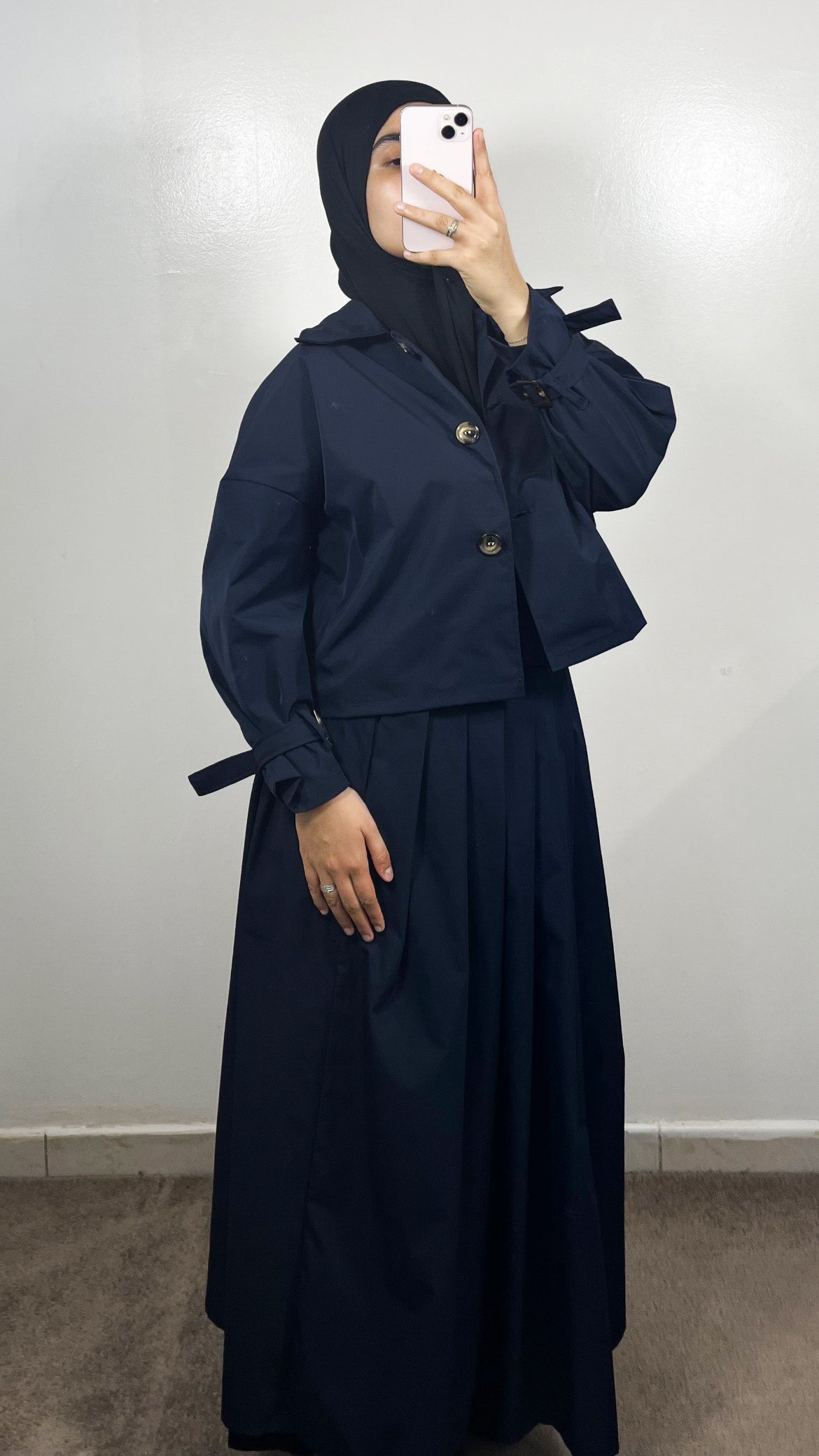 ENSEMBLE TRENCH VESTE +JUPE BLEU MARINE