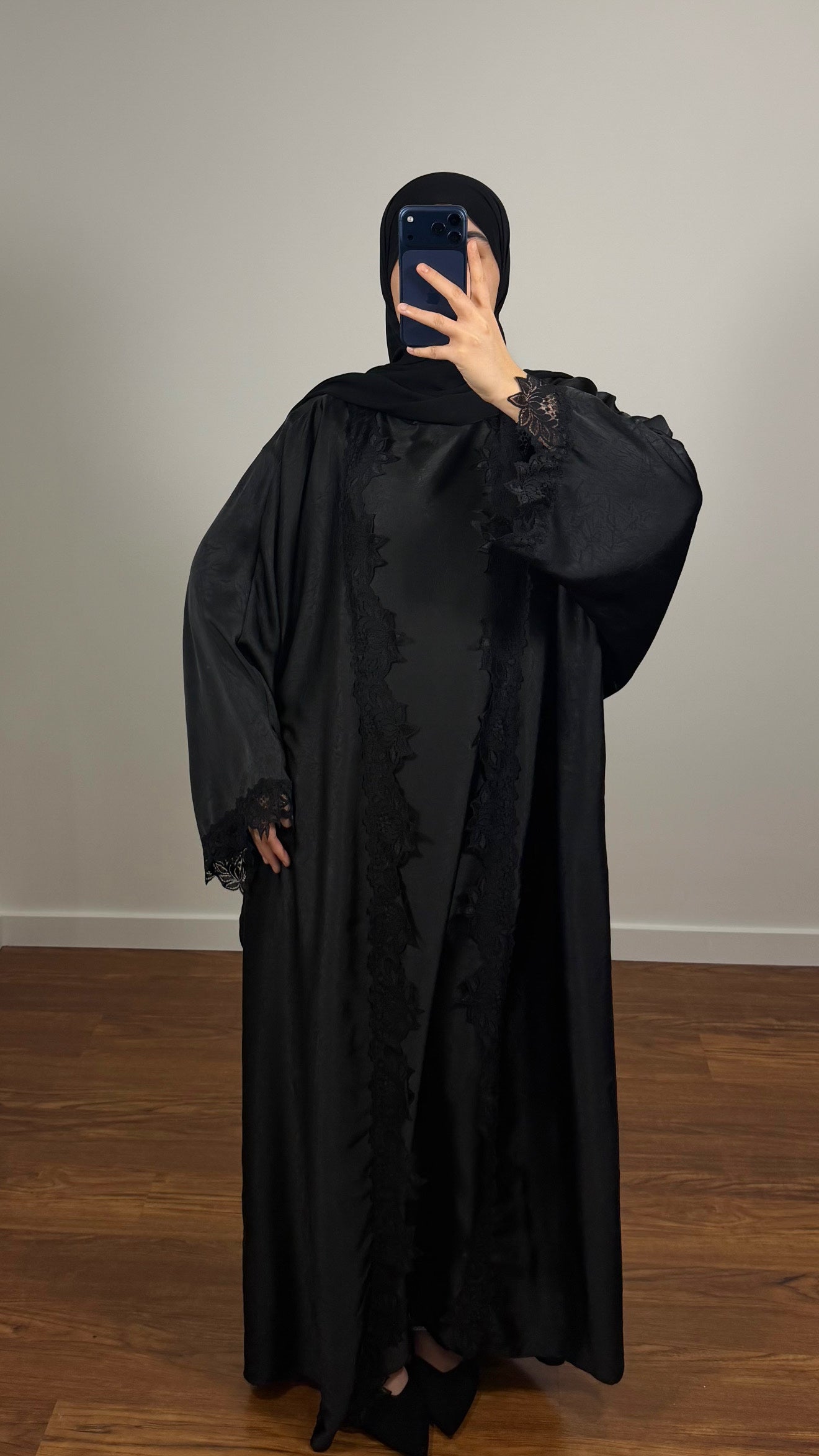 ENSEMBLE DINA KIMONO + SOUS ABAYA NOIR