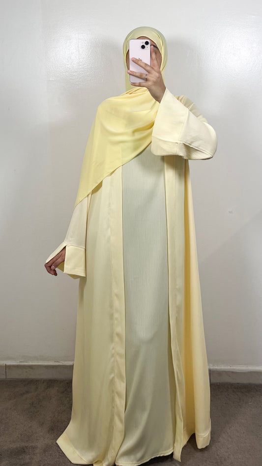 SET AYA KIMONO + SOUS ABAYA JAUNE