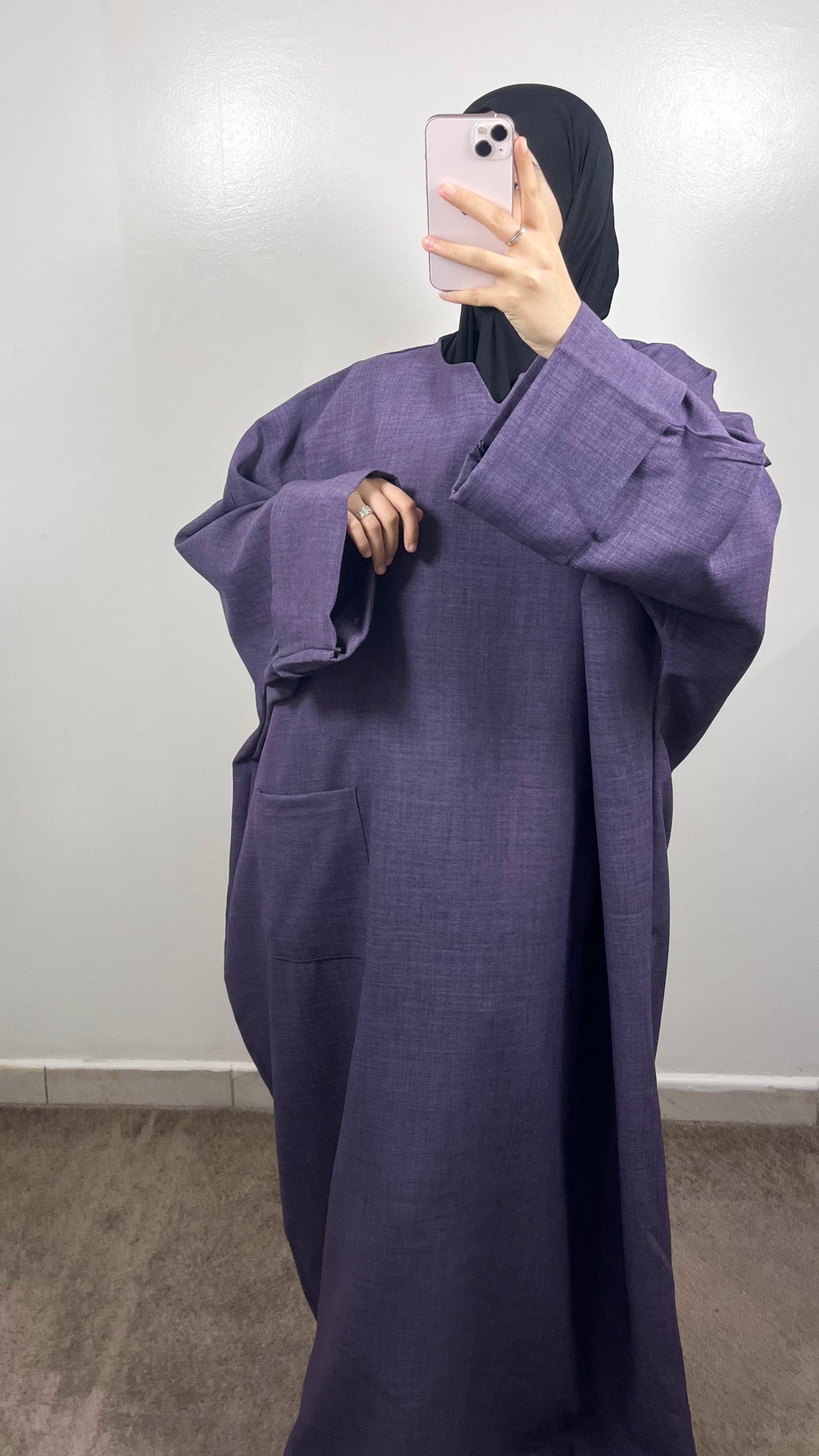 ABAYA POCHES EFFET LIN VIOLET
