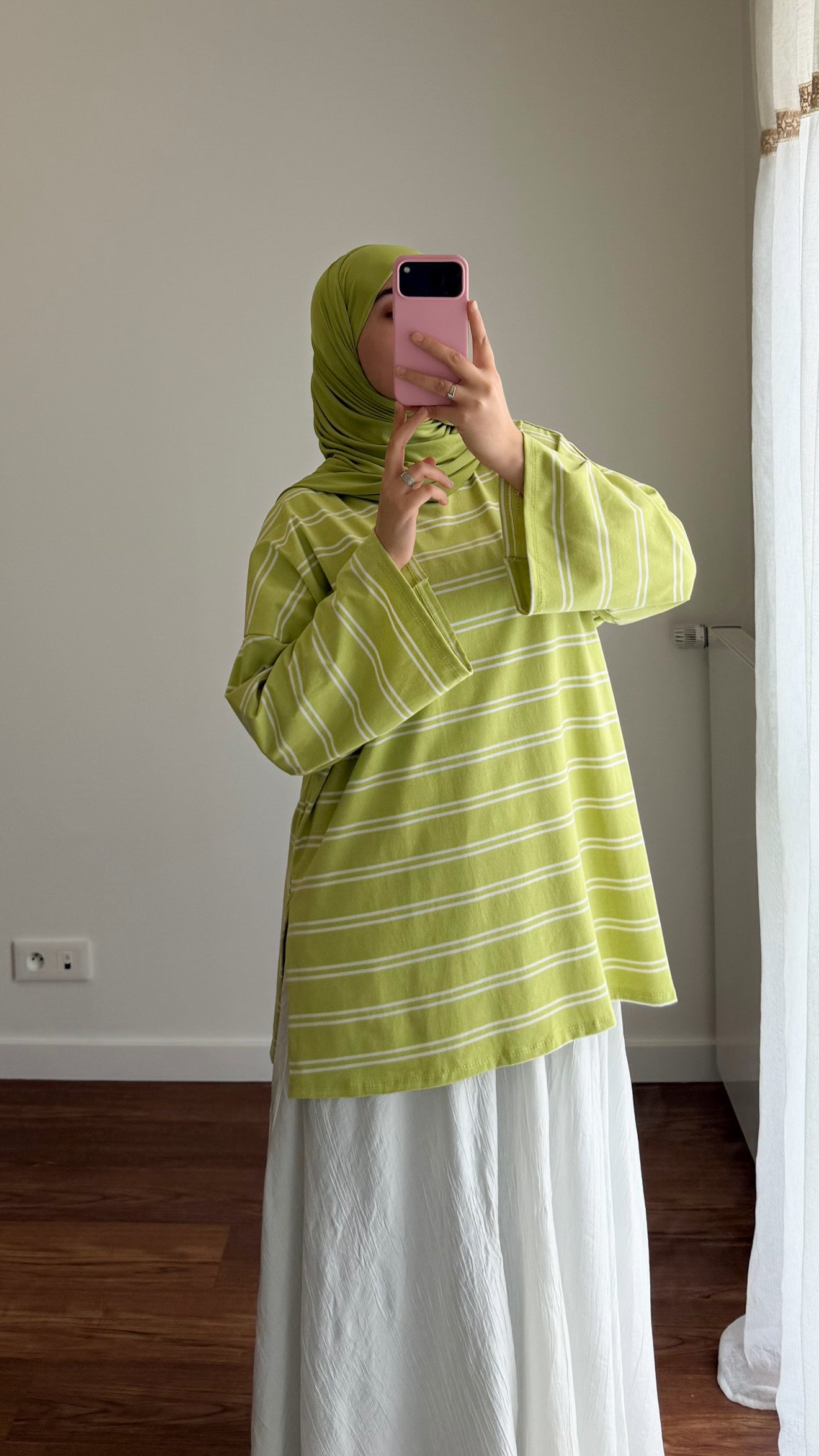 T-SHIRT RAYÉ OVERSIZE VERT POMME