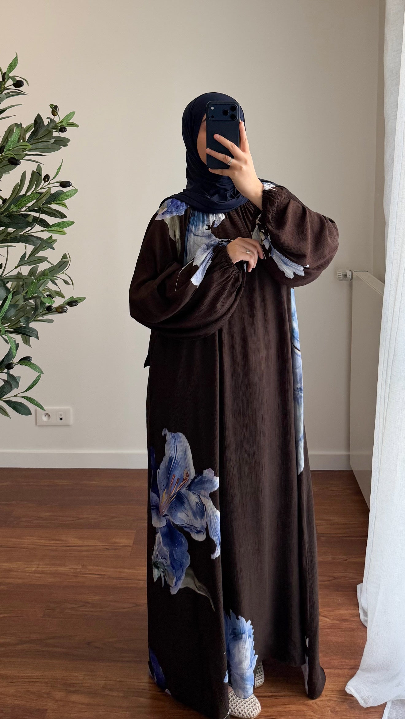 ABAYA FLEURIE MARRON