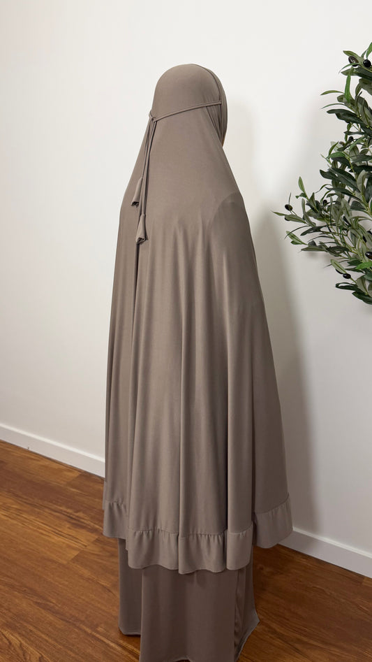 ENSEMBLE DE PRIÈRE MALAISIEN TAUPE EN JERSEY PREMIUM