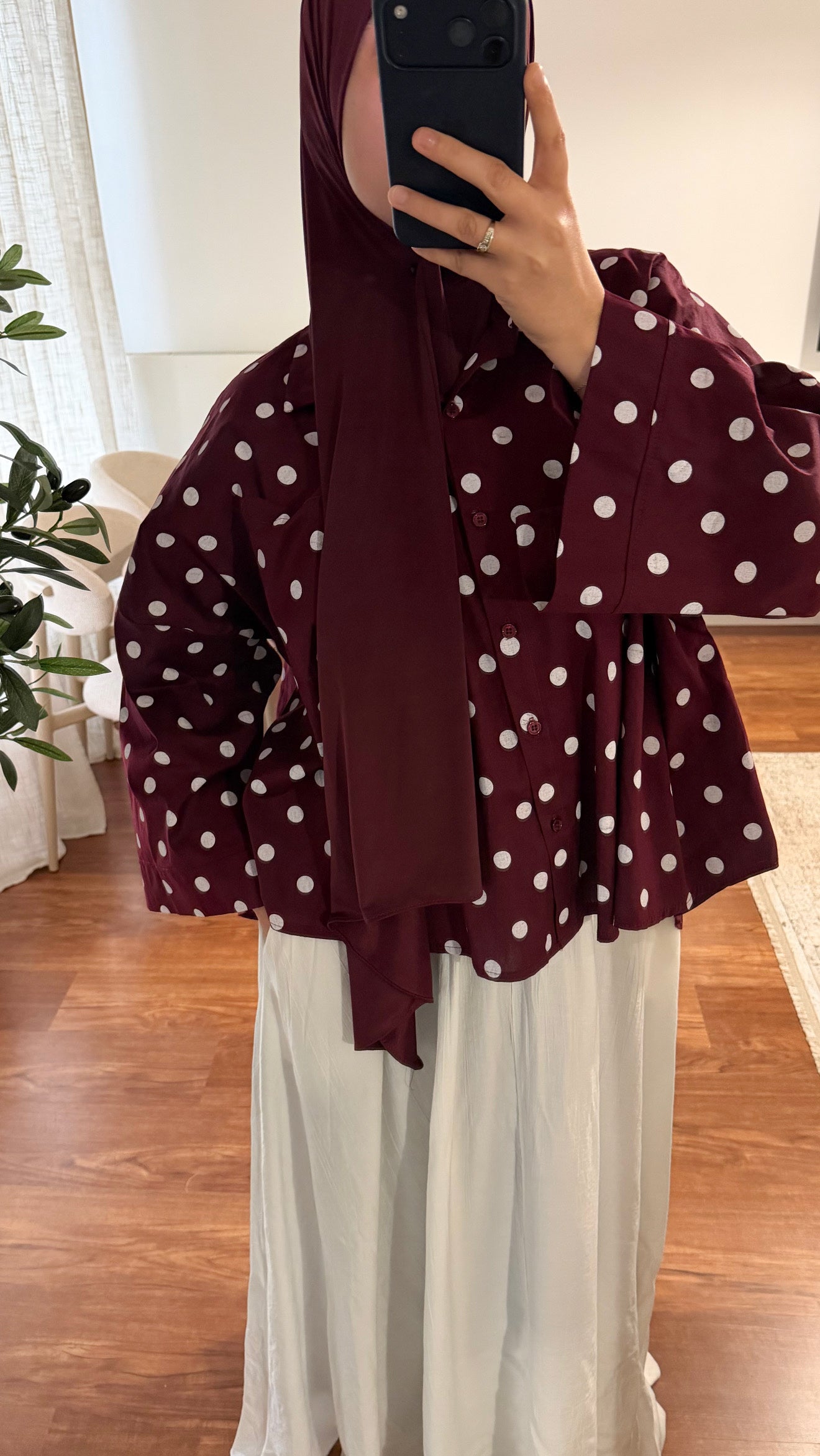CHEMISE À POIS BORDEAU