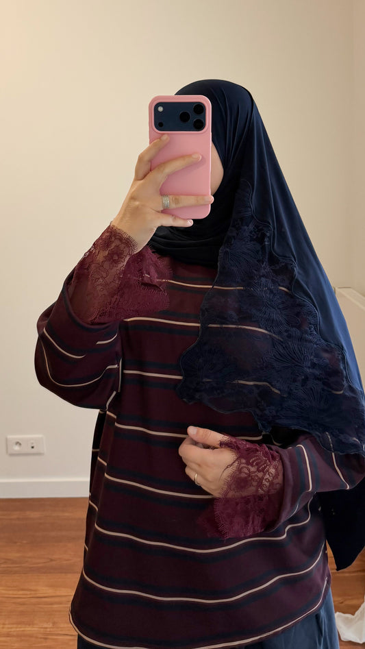 HIJAB JERSEY PREMIUM DENTELLE BLEU MARINE