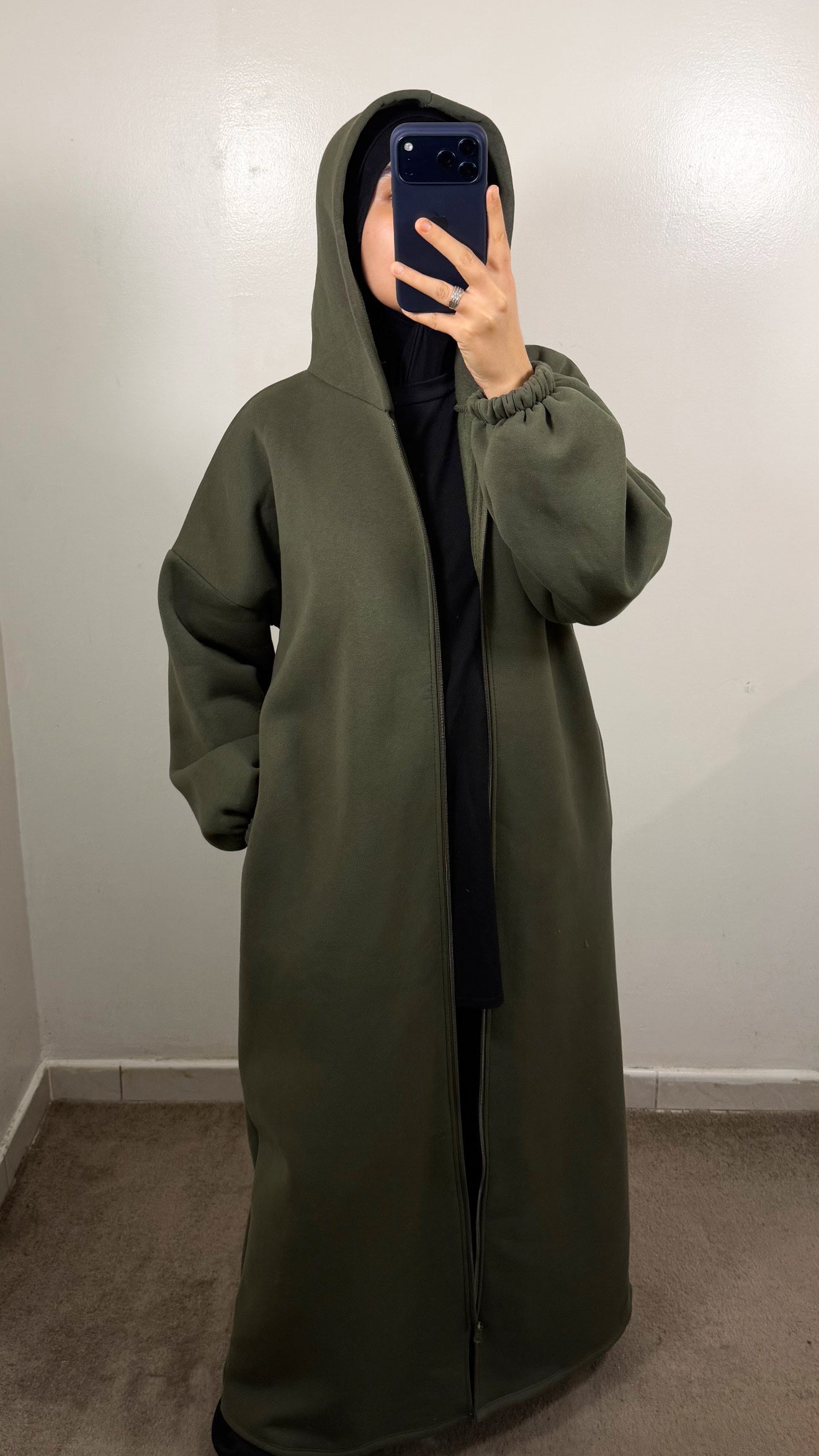 GILET LONG ZIPPÉ VERT KAKI