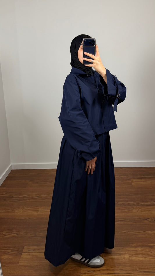 ENSEMBLE TRENCH VESTE +JUPE BLEU MARINE