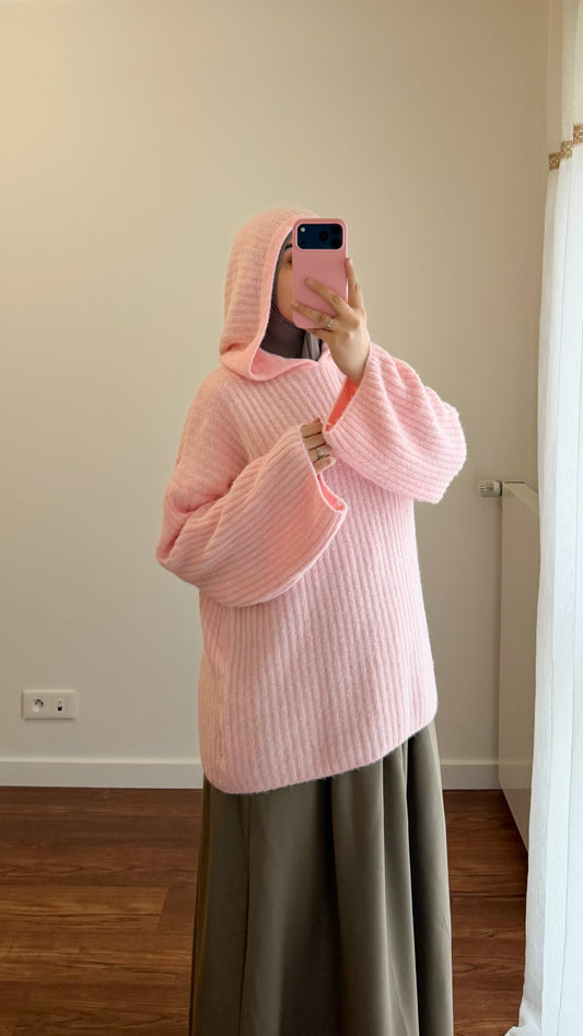 PULL AVEC CAPUCHE ROSE