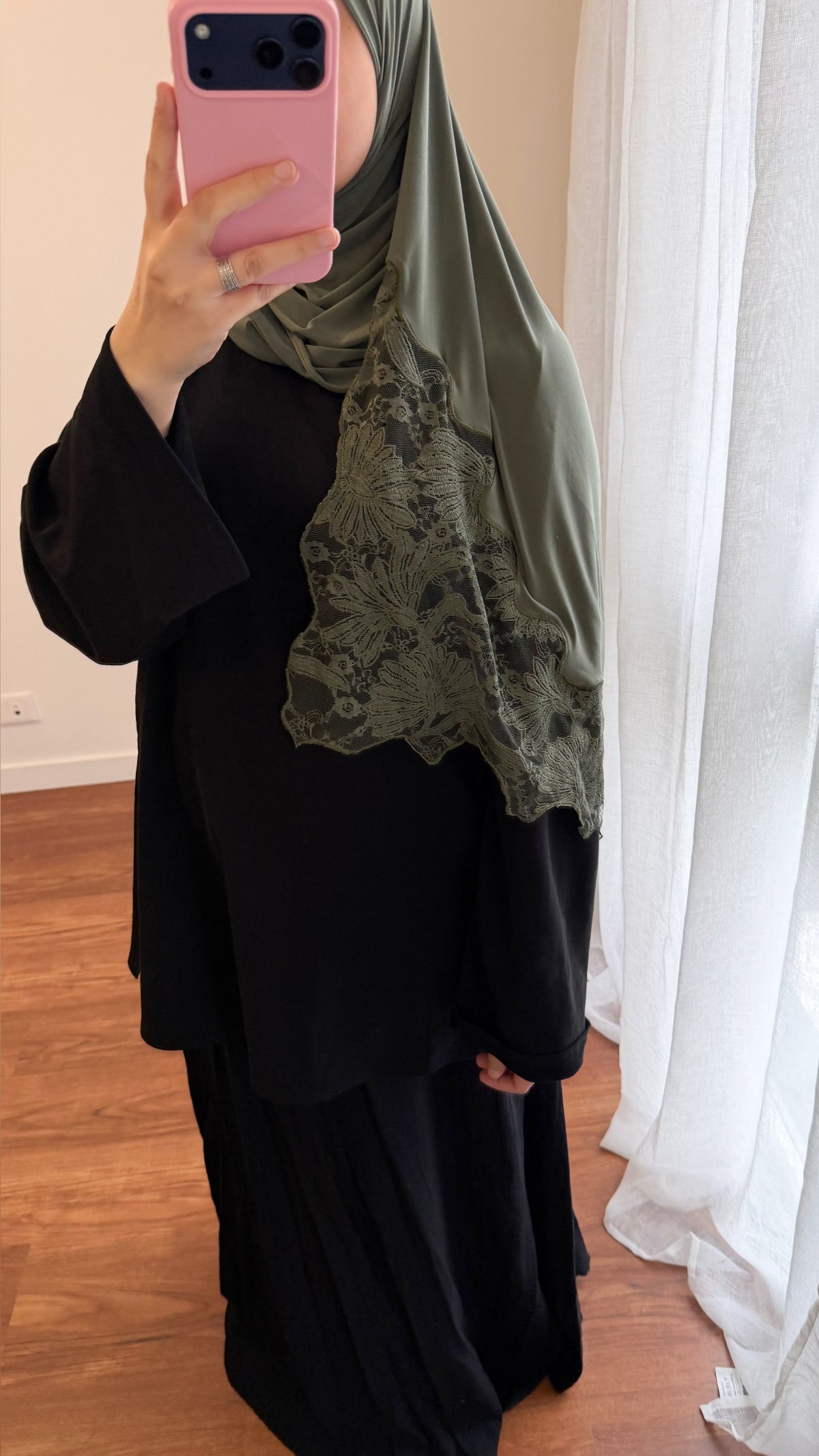 HIJAB JERSEY PREMIUM DENTELLE VERT KAKI
