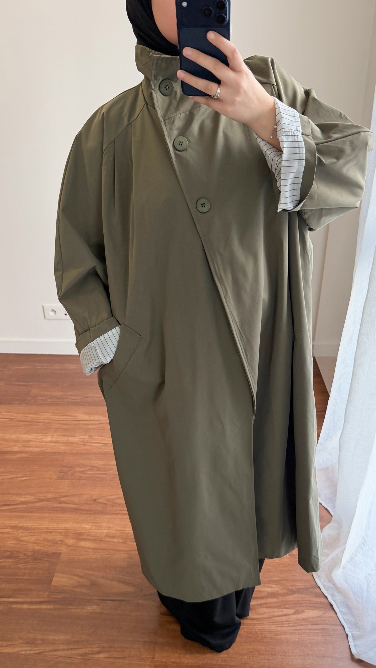 TRENCH LONG OVERSIZE VERT KAKI