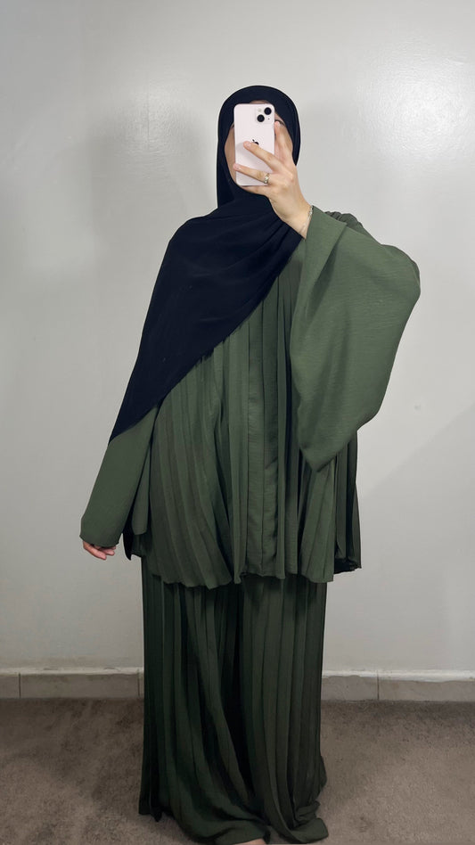 ENSEMBLE PLISSÉ SIHAM VERT KAKI